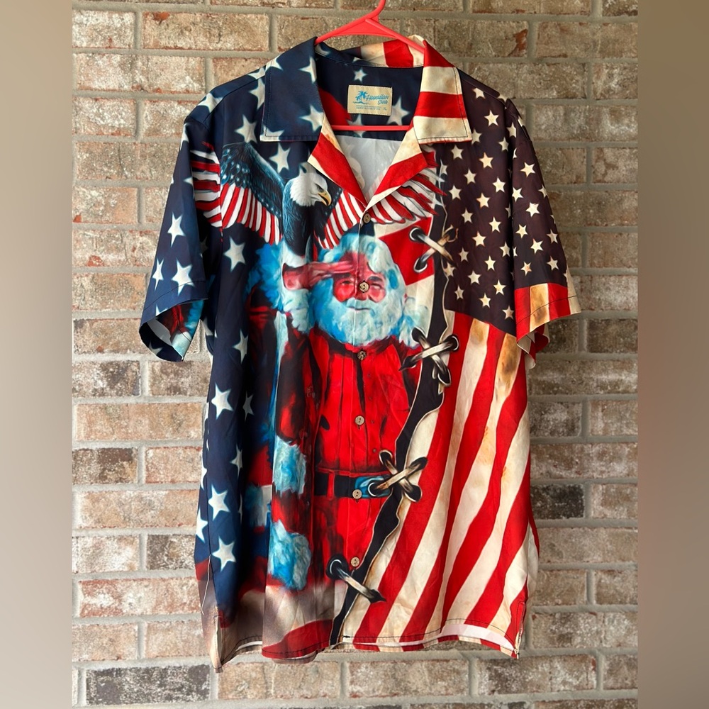 Hawaiian Shirts Vacation is State a of Mind Patriotic Santa Men Shirt